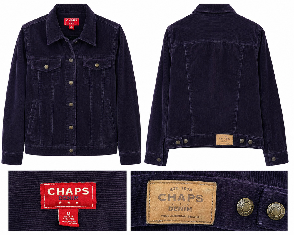 Chaps Corduroy Trucker Jacket Womens L Purple Vintage Button Front Cotton